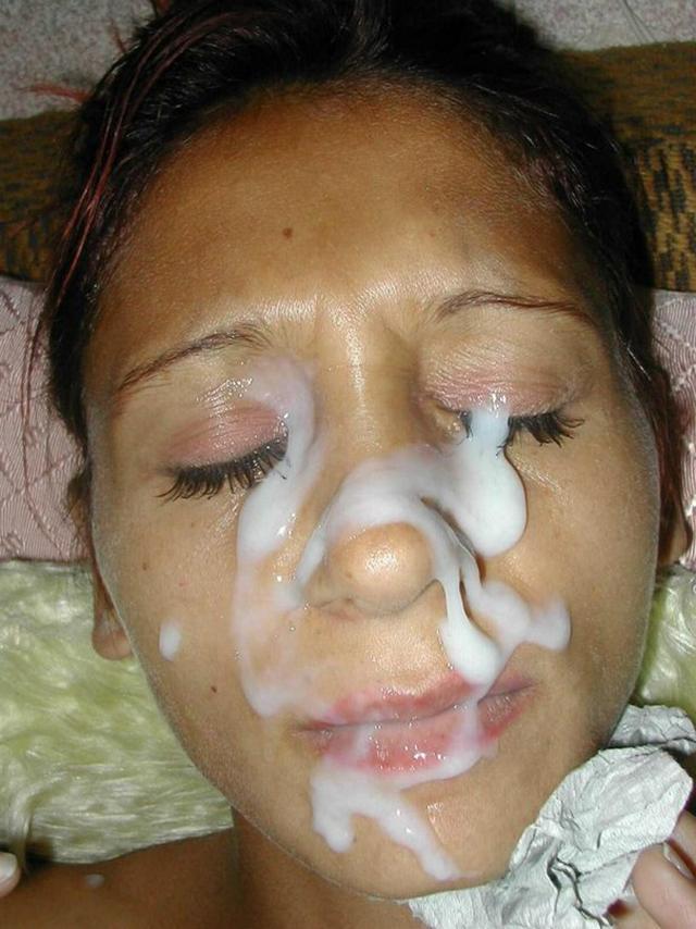 Dense sperm splatter on cute face 5 photo