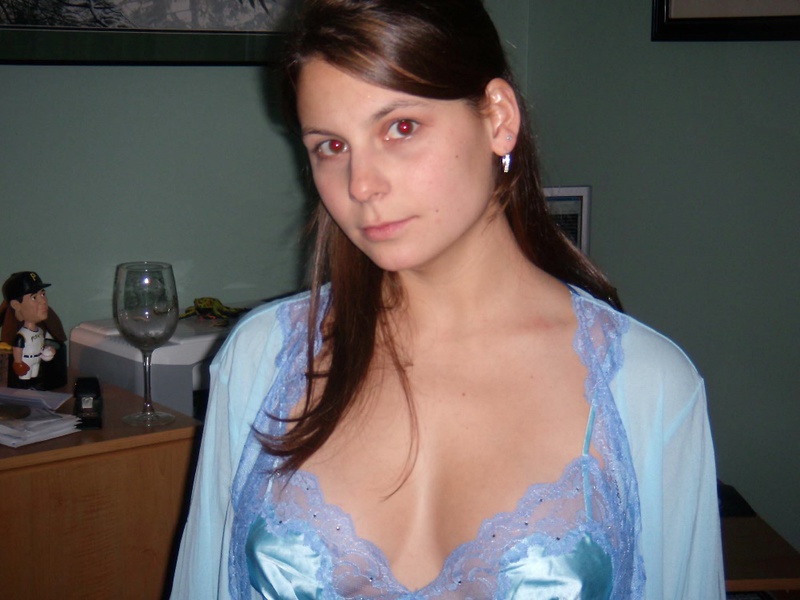 Sublime brown-eyed girl in blue lingerie meets a lover 1 photo